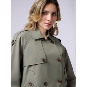 Oltre - Short double-breasted oversized trench coat - Verde militare