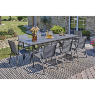FLORIDE - Ensemble repas de jardin 8 pl plateau céramique sur verre