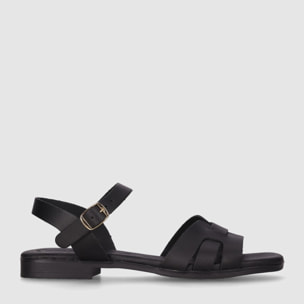 Sandalias de Piel - Negro - Tacón: Bajo