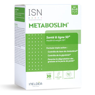 ISN - Metaboslim - Favorise la Perte de Poids - Participe au contrôle de la glycémie et du taux de cholestérol - Extrait de plantes synergisé - Action cliniquement prouvée - Sans Allergène - Cure 30 jours