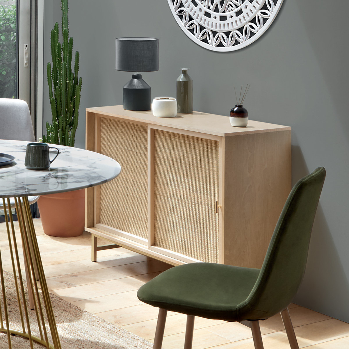 Buffet 2 portes "Rayo" cannage rotin 100x79cm