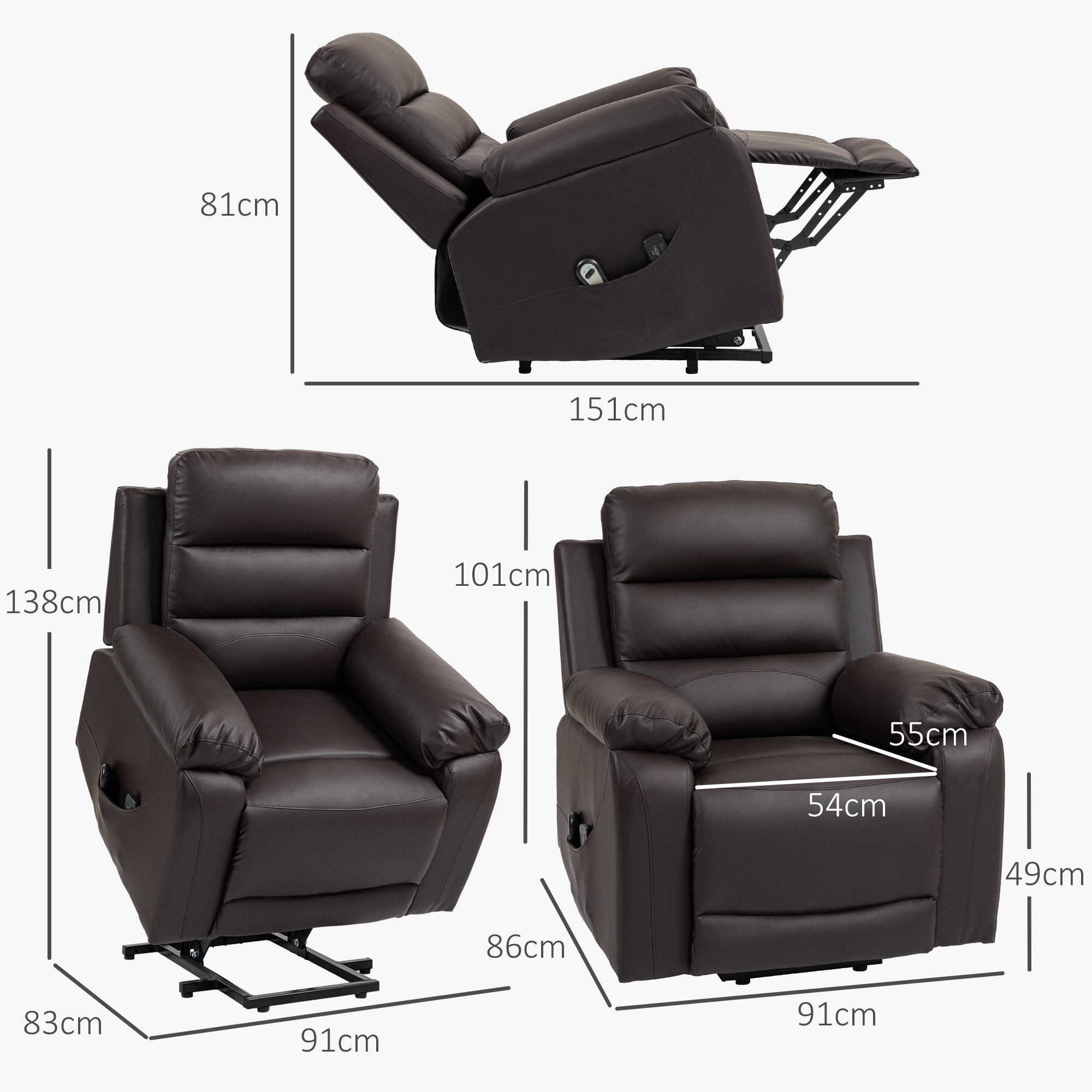 Fauteuil de massage fauteuil releveur électrique inclinaison réglable repose-pied ajustable PU chocolat