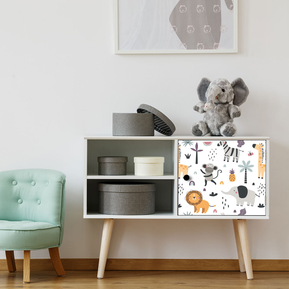 Rouleau revêtement adhésif vinyle au mètre - Sticker lavable Cuisine Meuble Armoire Porte - ANIMAUX DES ÎLES TROPICALES