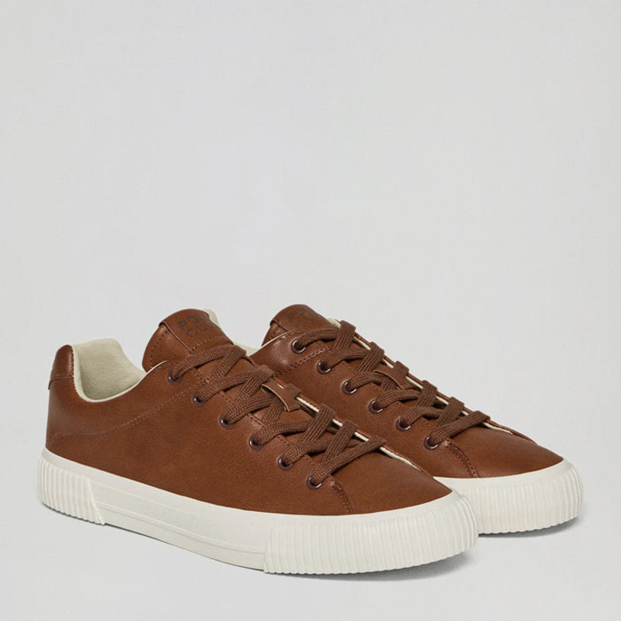 Sneaker Habana in ecopelle color cammello da uomo con dettagli Polo Club