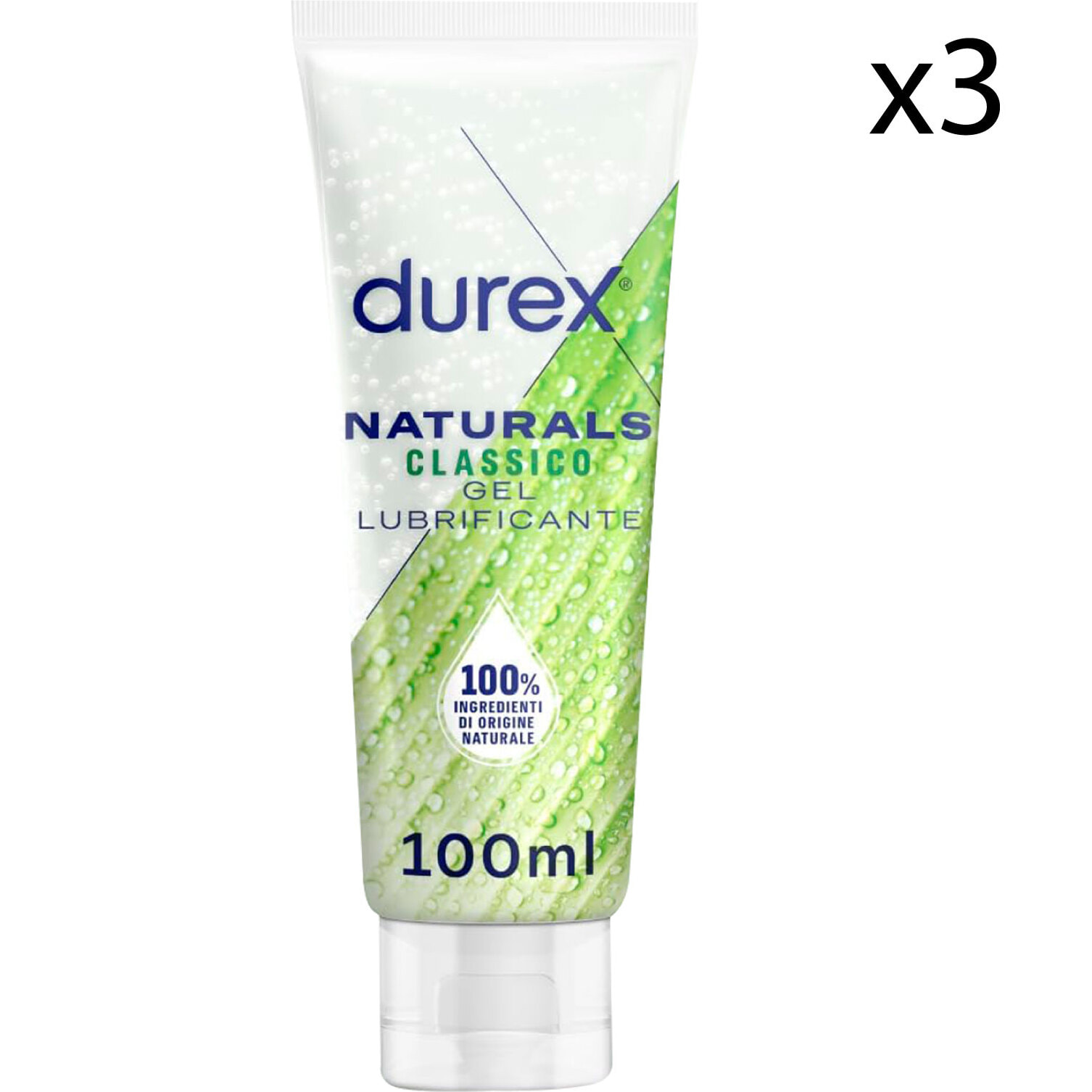3x Durex Naturals Classico Gel Lubrificante Intimo con Ingredienti 100% di Origine Naturale - 3 Flaconi da 100ml
