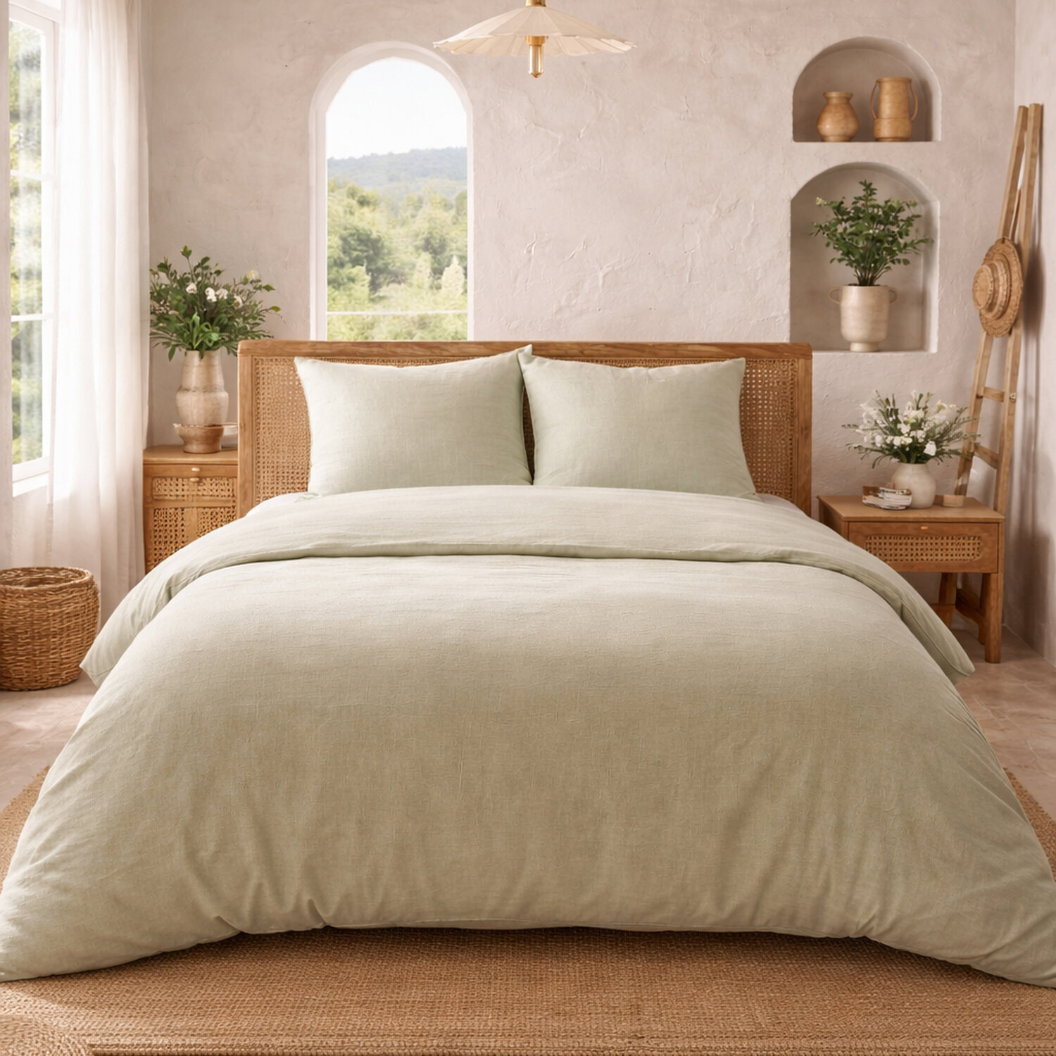 Parure housse de couette 3pcs 100% coton lavé vintage slub tajunie naturel