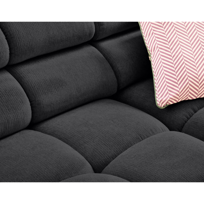 Matera - canapé d'angle gauche 4 places avec têtières réglables en tissu texturé - Noir