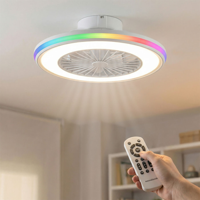Ventilatore da soffitto con luce LED RGB, pale nascoste e telecomando Nexory InnovaGoods