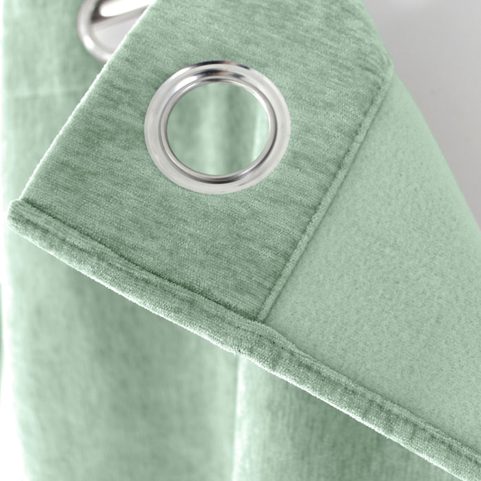 Rideau thermique en velours doublé polaire - Céladon