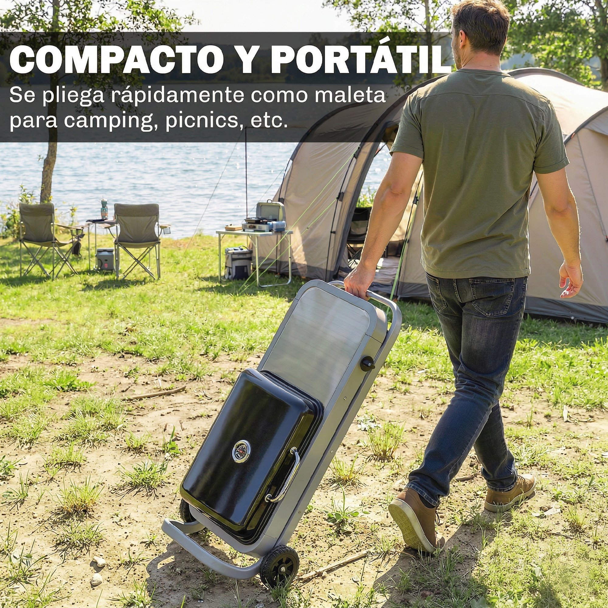 Outsunny Barbacoa de Gas Plegable, BBQ Gas con Quemador 2,5 kW, Barbacoa Portátil con Termómetro, Mesa Lateral, Parrilla de Hierro Fundido, Recogedor Grasa y 2 Ruedas para Jardín, Camping, Negro