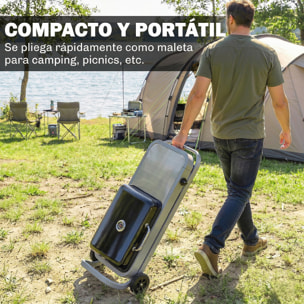 Outsunny Barbacoa de Gas Plegable, BBQ Gas con Quemador 2,5 kW, Barbacoa Portátil con Termómetro, Mesa Lateral, Parrilla de Hierro Fundido, Recogedor Grasa y 2 Ruedas para Jardín, Camping, Negro
