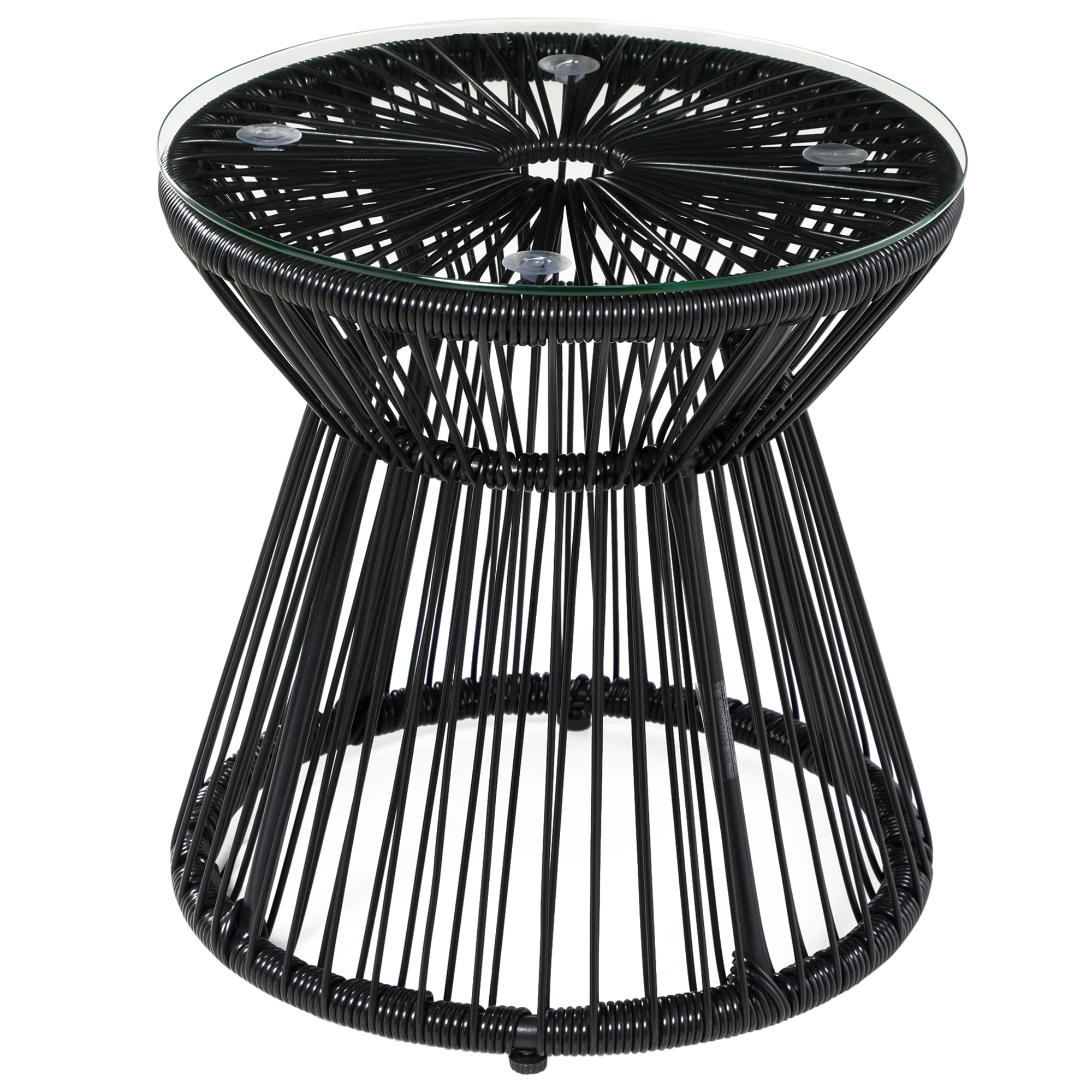 Mesa de Jardín de Ratán Sintético Mesa de Centro Redonda con Tablero de Vidrio Templado y Marco de Metal Carga 30 kg para Patio Jardín Balcón Ø40x42 cm Negro