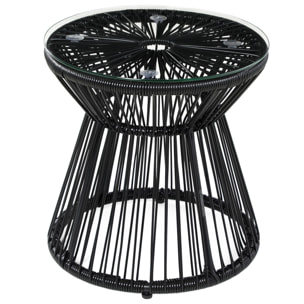 Mesa de Jardín de Ratán Sintético Mesa de Centro Redonda con Tablero de Vidrio Templado y Marco de Metal Carga 30 kg para Patio Jardín Balcón Ø40x42 cm Negro
