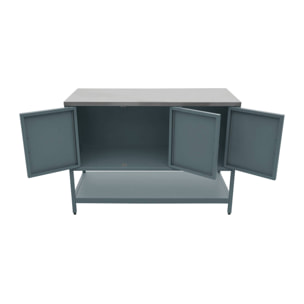 Cuisine d'extérieure en acier bleu gris 3 portes.1 étagère L120cm