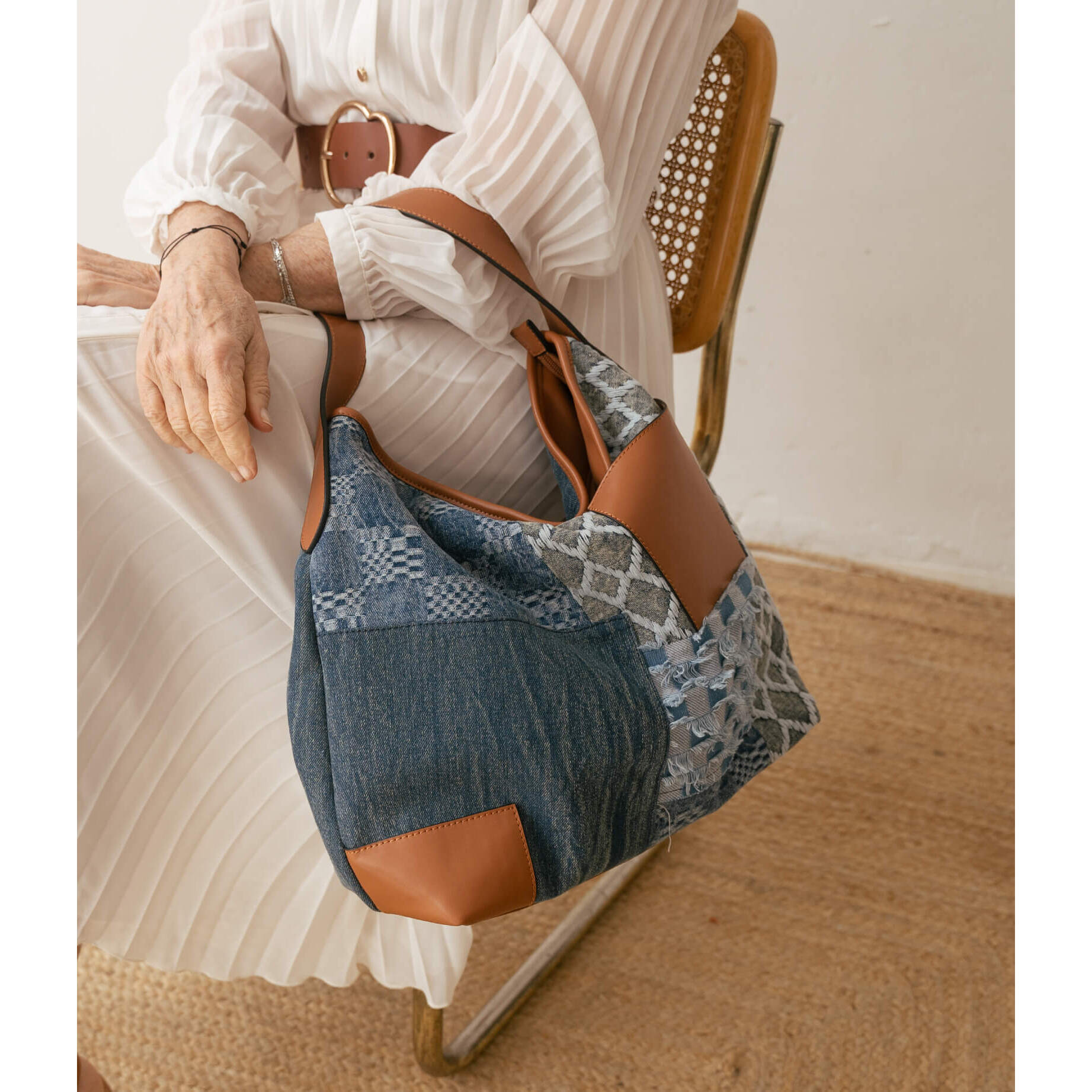 Bolso de hombro tejano con cremallera
