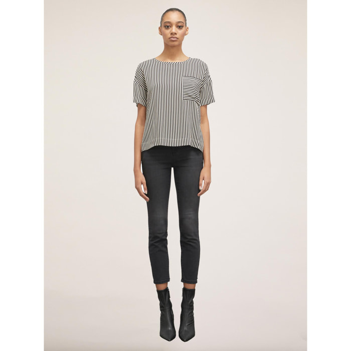 Motivi - Blusa fluida a righe - Nero