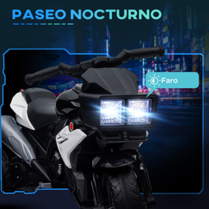 Moto Eléctrica para Niños de +3 Años Moto de Batería 6V con Luces Música Bocina Neumáticos Anchos Moto para Niños con Velocidad 3 km/h Negro