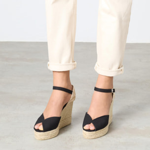 Sandalias de cuña de mujer Bianca estilo peep-toe en algodón orgánico
