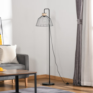 Lampadaire design industriel grillagé et arqué 40 W max. métal noir rotin