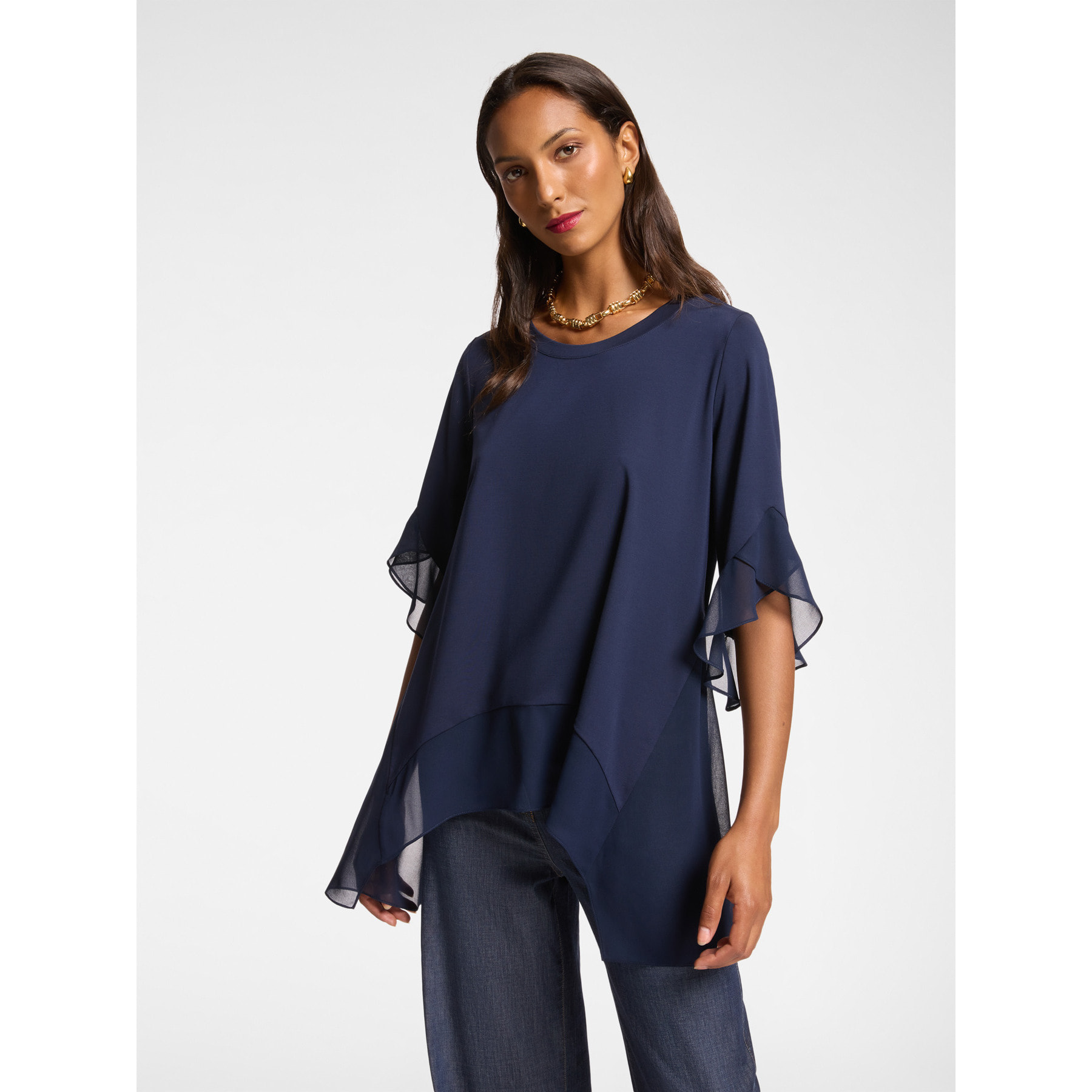 Elena Mirò - T-shirt con bordi in georgette - Blu