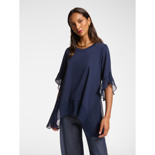 Elena Mirò - T-shirt con bordi in georgette - Blu