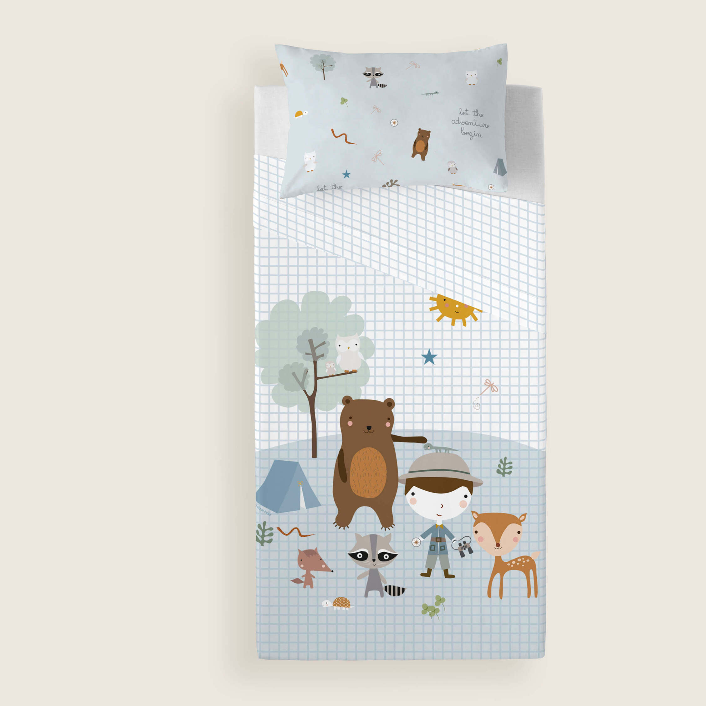 Juego de Sábanas Estampadas - Infantil - Incluye 1 Funda de Almohada - 100% Algodón - Aventura Bosque