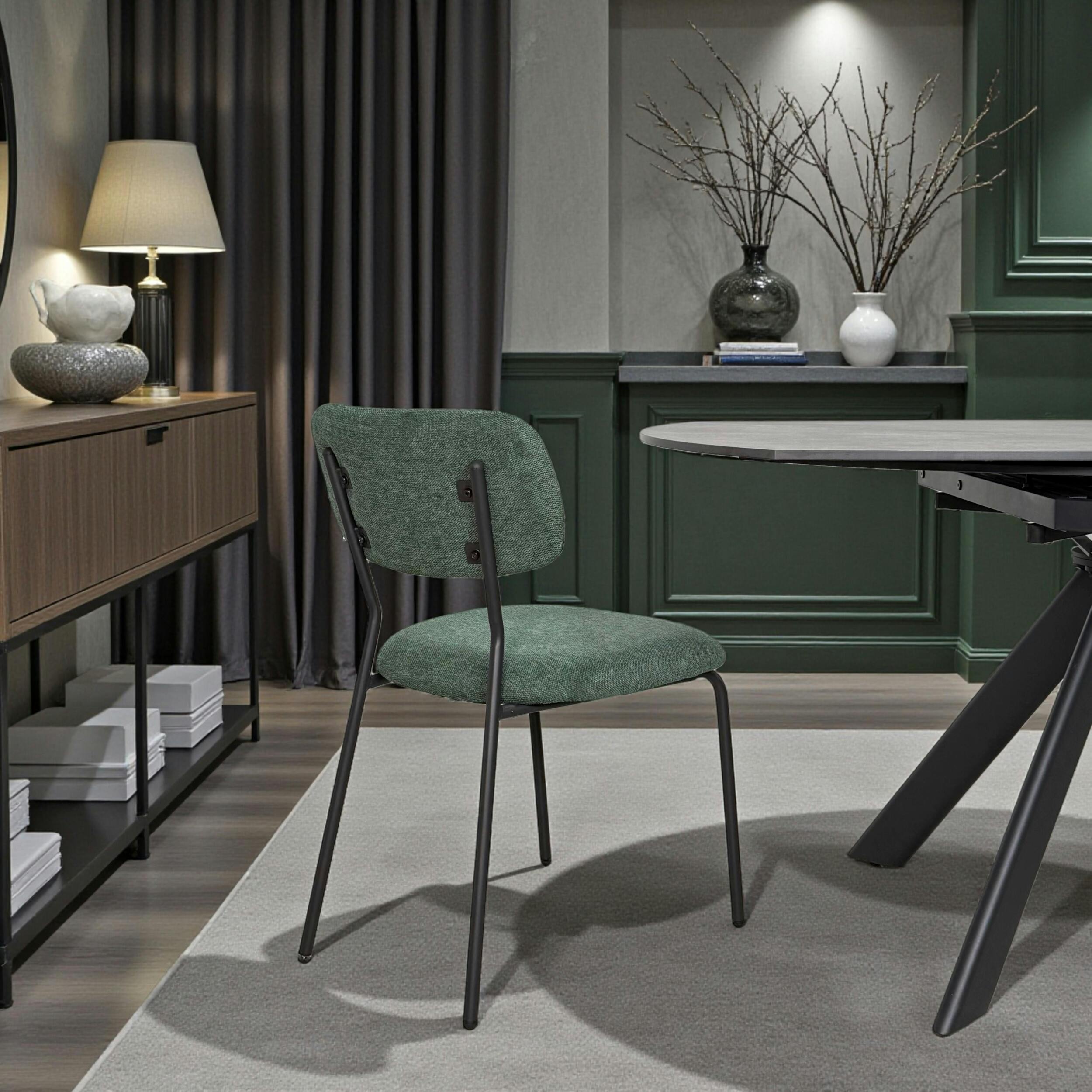 Chaise tissu vert foncé style écolier (lot de 2) MALANG