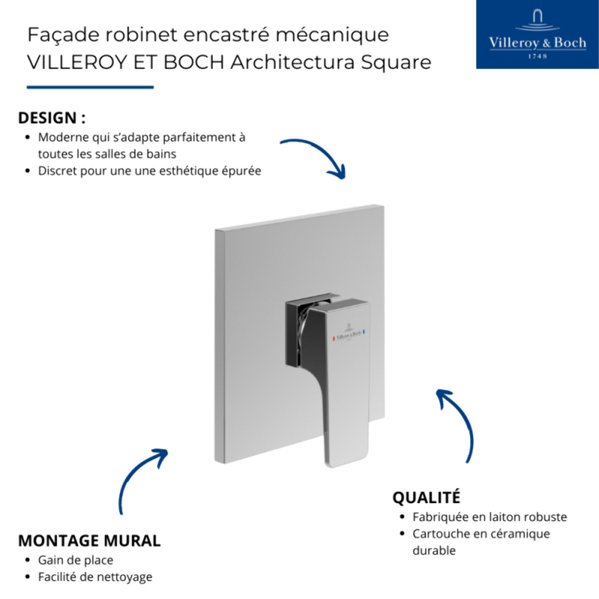 Mitigeur mécanique encastré Architectura Square Or brossé