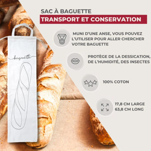 Sac de conservation pour baguette de pain en coton Fackelmann Nature