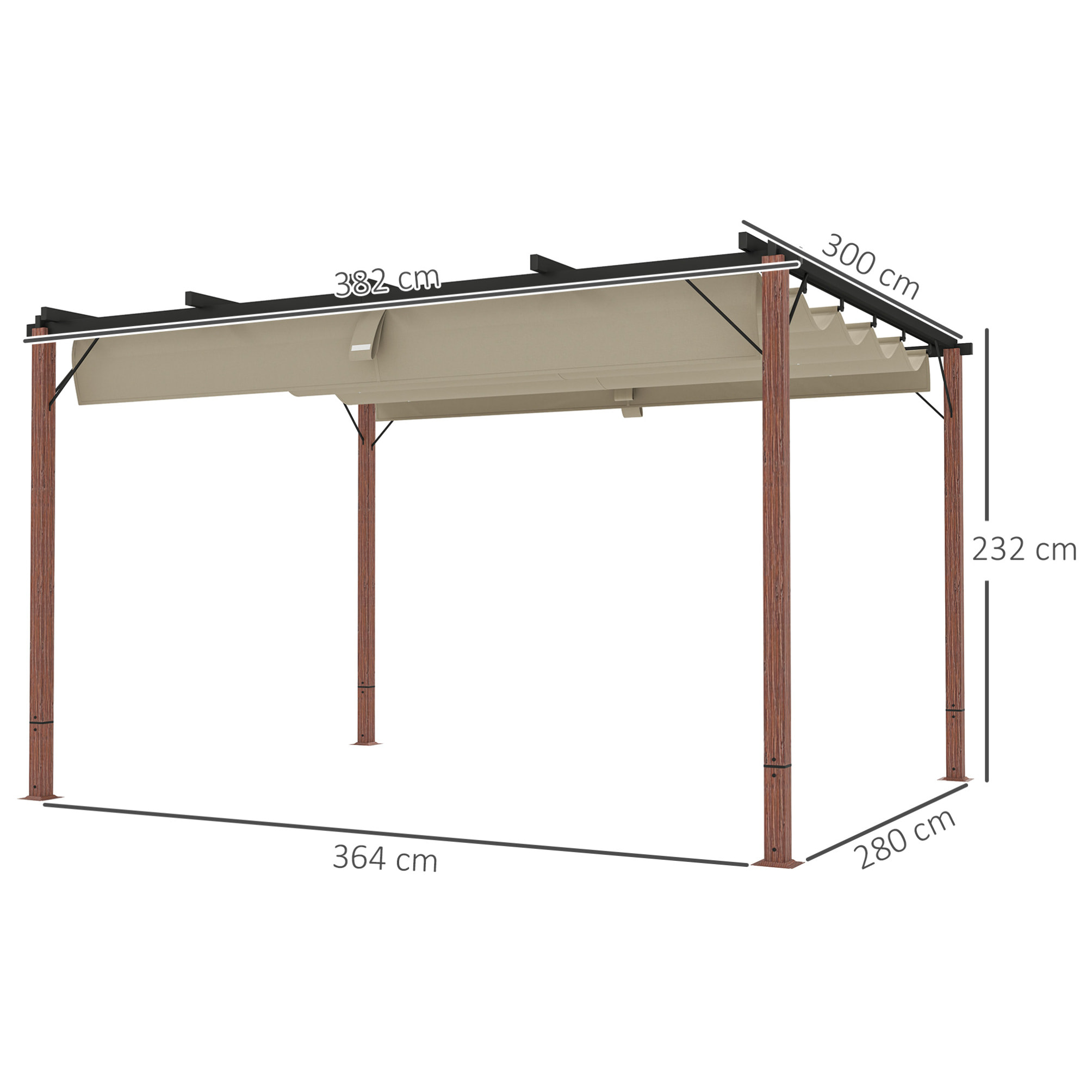 Pérgola con Techo Retráctil Pérgola de Aluminio 4x3 m Cenador con Tela de Poliéster Anti-UV Resistente al Agua Pabellón para Jardín Patio Terraza Exterior Natural y Café