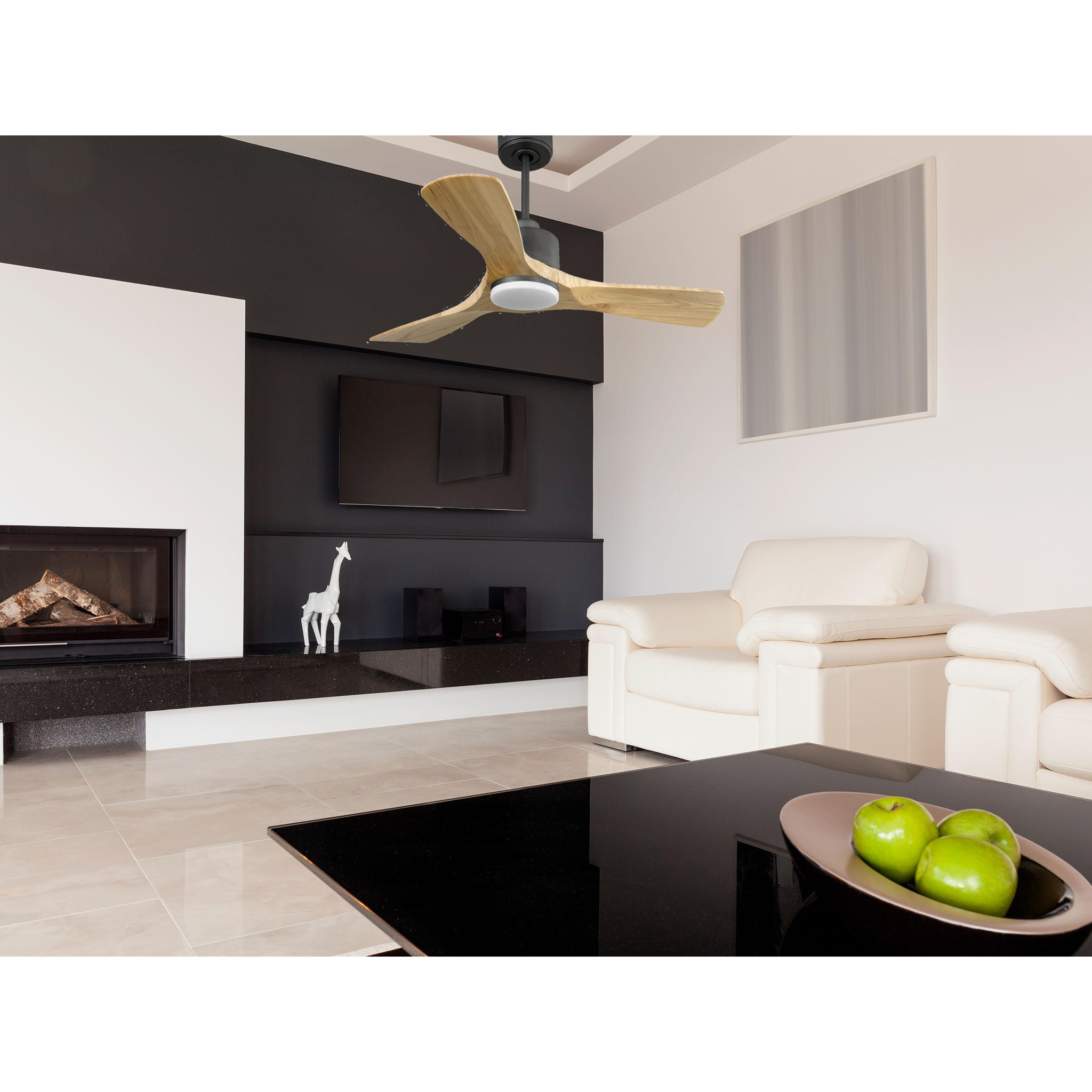 Ventilateur de plafond Réversible  Thermostat Dimmable Wifi Moteur à courant continu Toits en pente Télécommande Lumière à trois tons Hypersilence Mémoire
