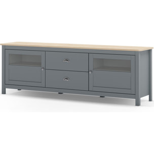 Meuble TV 2 portes 2 tiroirs en bois - MACHA