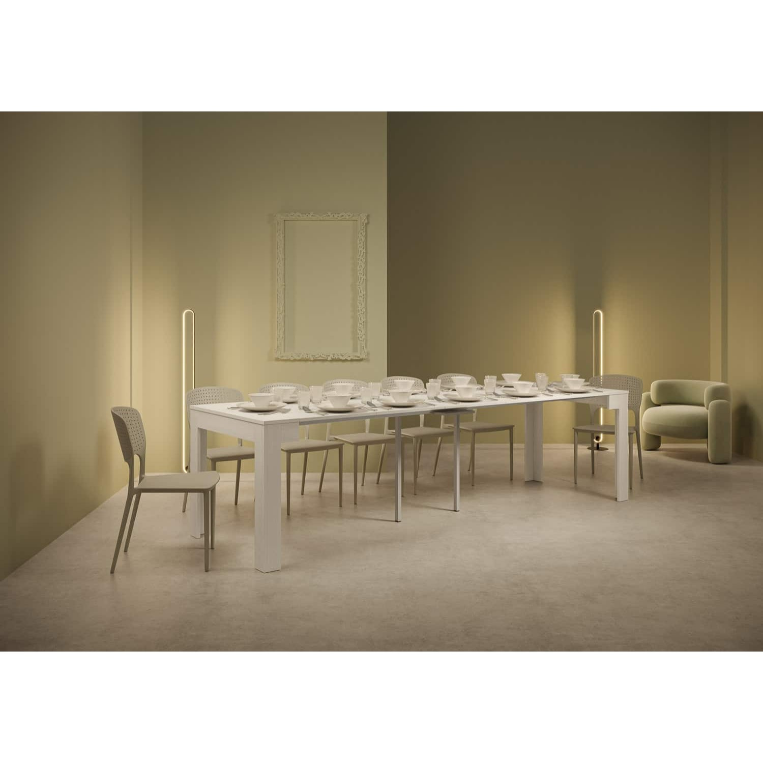 Console extensible 90x42/302 cm Bora Frêne Blanc