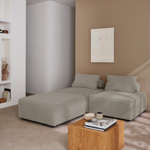 Lot de 3 chauffeuses pour canapé modulables velours côtelé gris clair avec un coussin