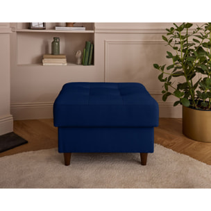 Anna - pouf en velours - pieds en bois - Bleu nuit