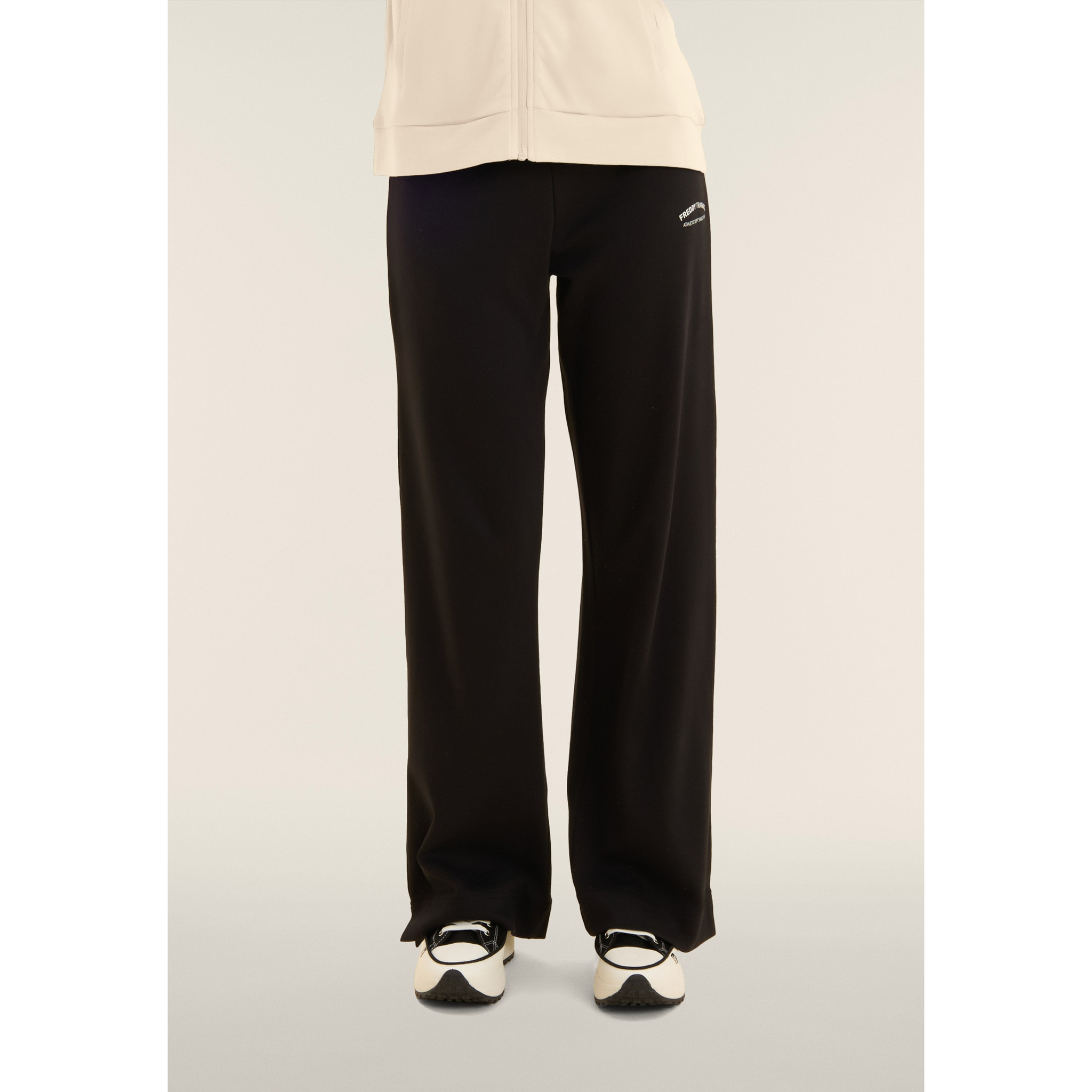 Tuta con zip e collo alto, pantaloni wide leg