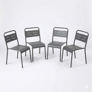 EVORA Lot de 4 chaises de jardin empilables gris foncé
