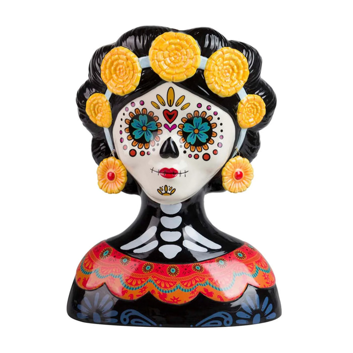 Maceta Ceramica Calavera Mexicana 27x19x36 Cm