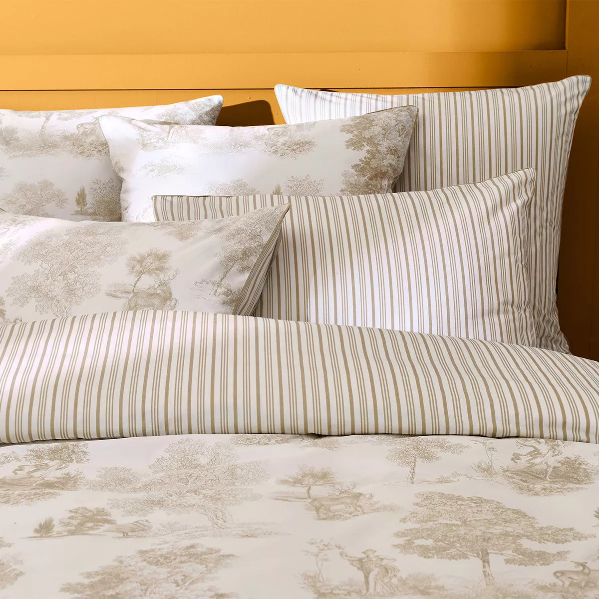 Housse de couette percale de coton imprimé beige Poesie naturel