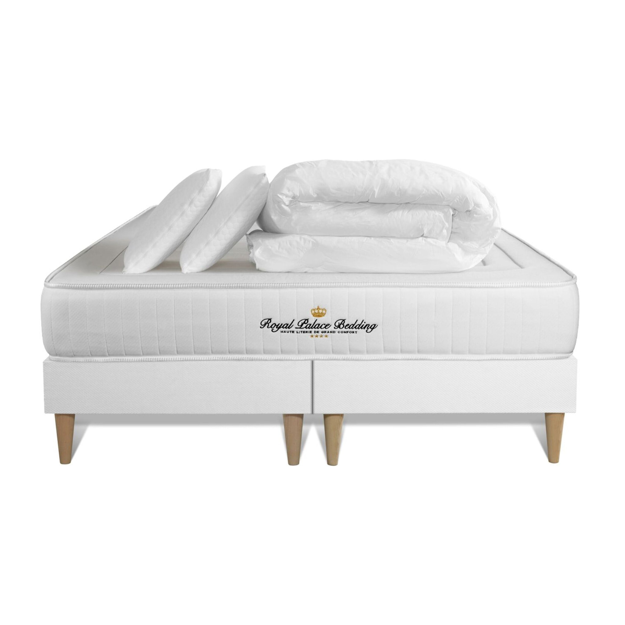 Matelas Mémoire de forme 20cm d'épaisseur - 3 zones de confort - Confort ferme - Sommier tapissier monobloc - Avec couette et oreillers - 2 places
