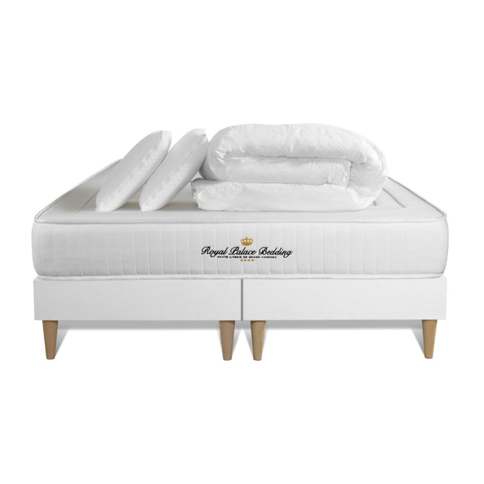Matelas Mémoire de forme 20cm d'épaisseur - 3 zones de confort - Confort ferme - Sommier tapissier monobloc - Avec couette et oreillers - 2 places