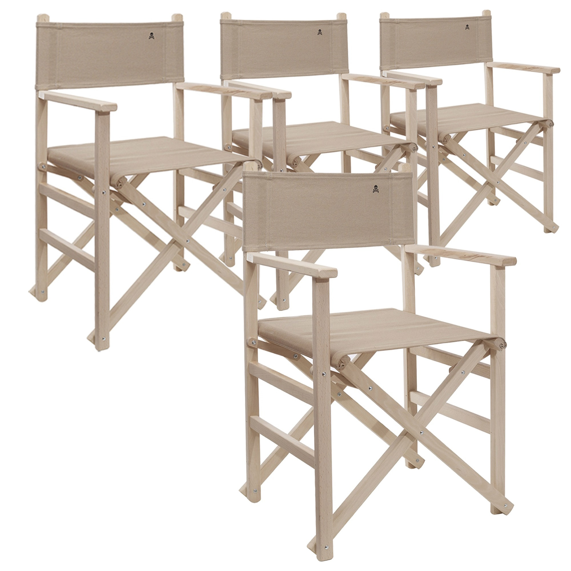 Set de 4 sillones director plegables estructura sin barniz y lona color piedra