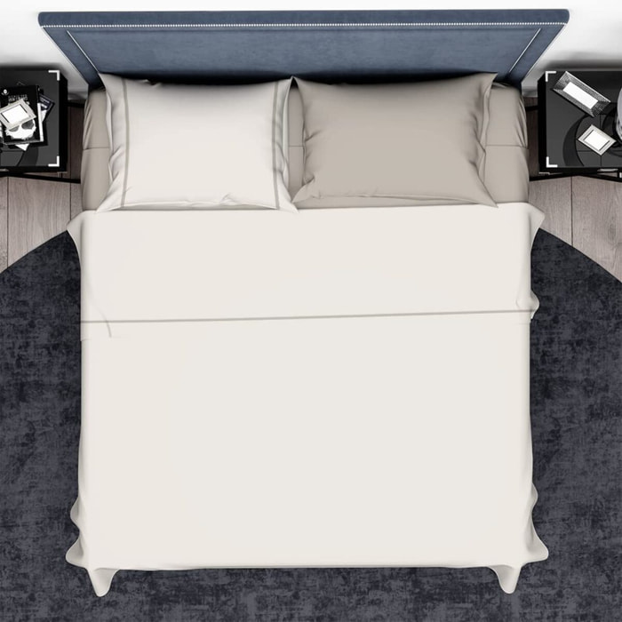 INTRECCI Completo Lenzuola Letto Matrimoniale in Cotone Bicolore, Set Biancheria Letto 2 Piazze Lenzuolo con Angoli + Lenzuolo Sopra + 1 Federa Panna Tortora