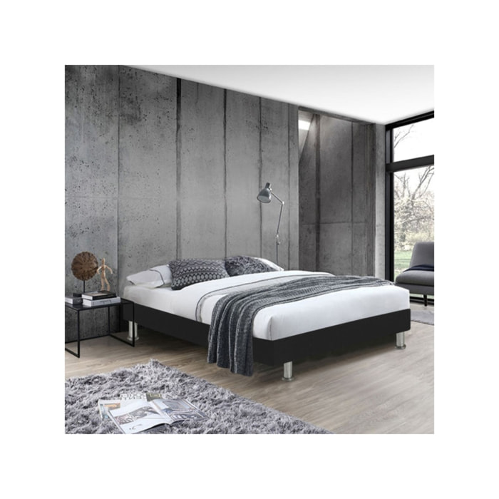 Sommier tapissier en kit bois massif et simili noir 90x190cm - LOIRE