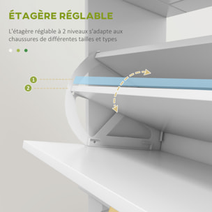 Meuble à chaussures design - tiroir, 2 portes abattantes - dim. 60 x 23,5 x 98 cm - poignées métal doré blanc