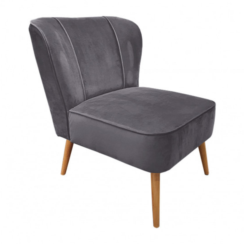 Fauteuil crapaud en velours bleu et piètement en bois - 2 coloris - LILLY