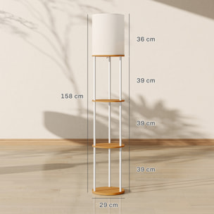 Lámpara de Pie con Estantes, Lámpara con 3 Temperaturas de Color, Control Remoto, Bombilla E27, para Salón, Dormitorio, Oficina, Natural
