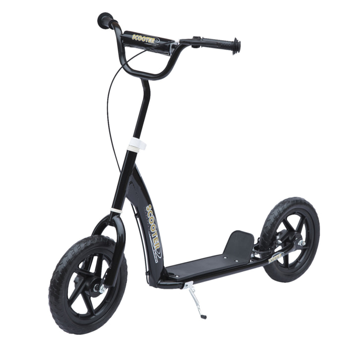 Patinete para Niños de 5-12 Años Scooter de 2 Ruedas Grandes de 12 Pulgadas con Freno y Manillar Ajustable en Altura Carga Máx. 50 kg 120x52x80-88 cm Negro