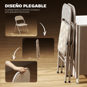 Juego de 2 Sillas Plegables Acolchadas con Respaldo y Estructura de Acero, para Salón, Comedor, Cocina, 45x46x78 cm, Beige