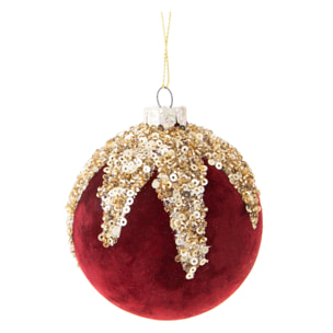 Sfera Velvet con Strass - Pezzi 4 - Colore Rosso - 10x10Hx10cm - Bianchi Dino